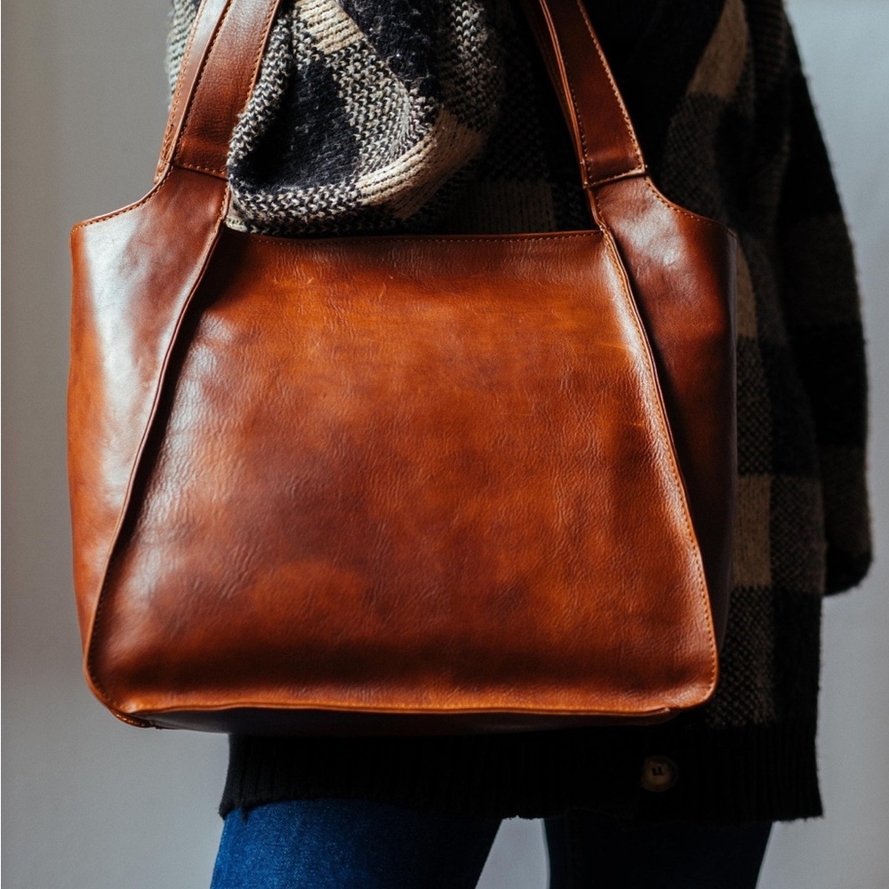 AIGIN Brown Leather Tote Bag with Removable Strap NEW! 🇮🇹